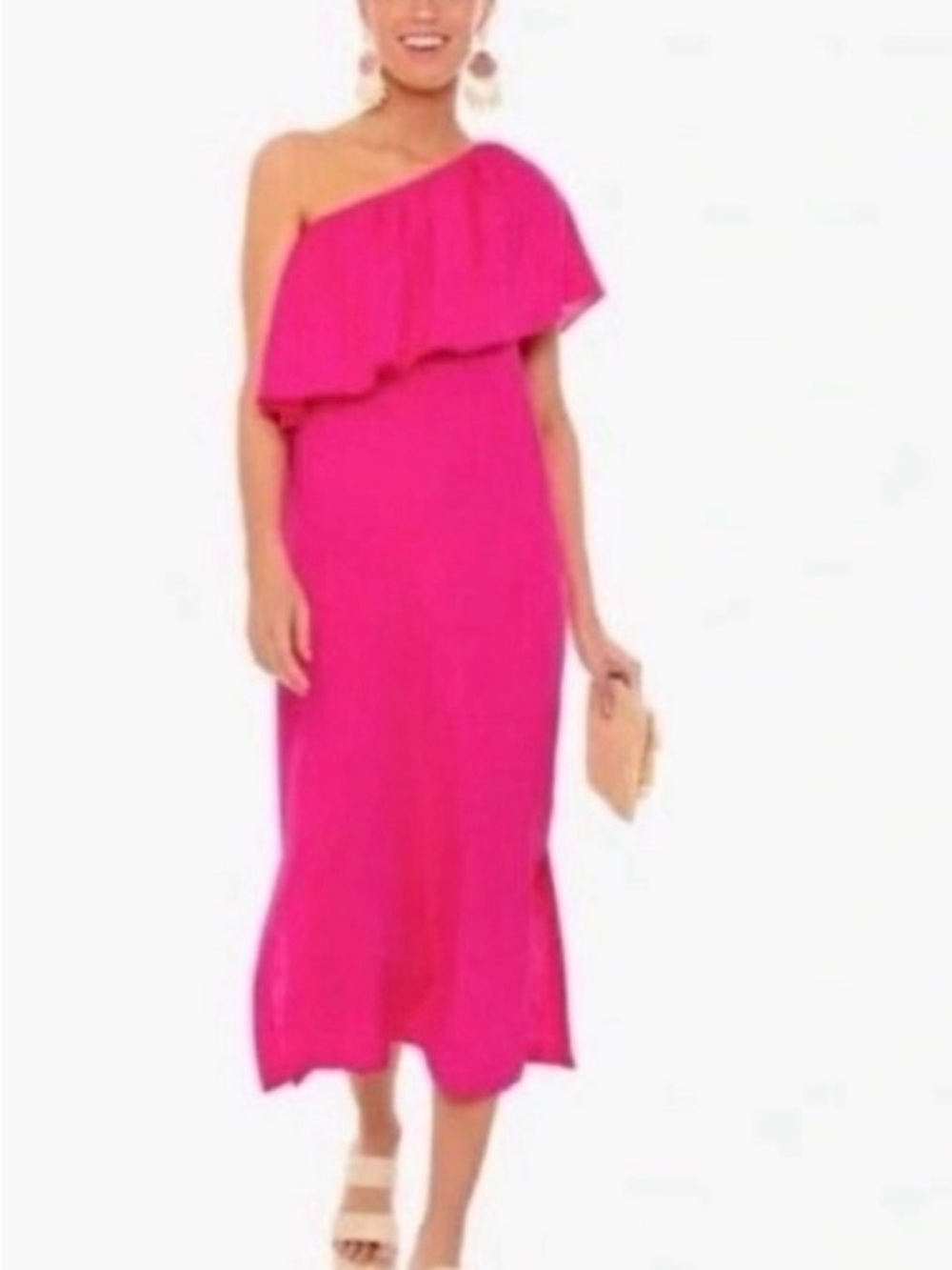 NWOT POMANDER PLACE One-Shoulder Ruffle Midi Dress, Size Small